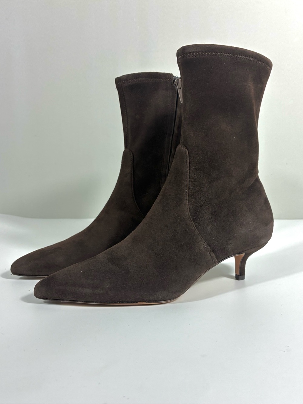 Veronica Beard Lisa 45 Stretch Kitten Heel Suede Bootie Espresso Brown 7 8.5 NEW